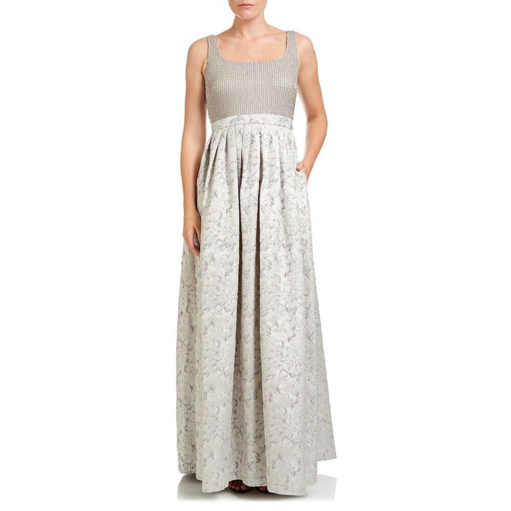 NWT Adrianna Papell Womens Sleeveless Beaded Bodice Jacquard Ball Gown Size 4 I